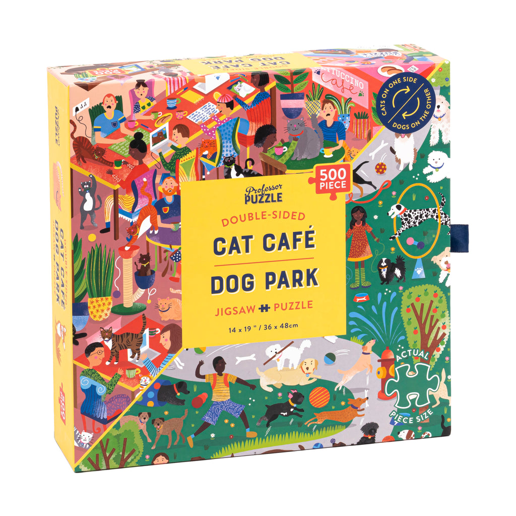 Professor Puzzle Cat Cafe & Dog Park Double-Sided Jigsaw Puzzle: 500 Pcs