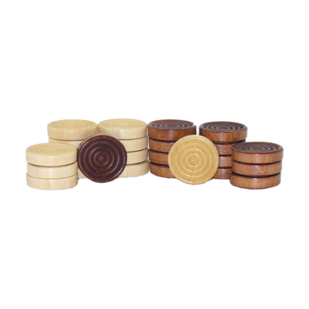 WorldWise Imports Set of 24 Stackable Wood Grooved Checkers - 1.25"