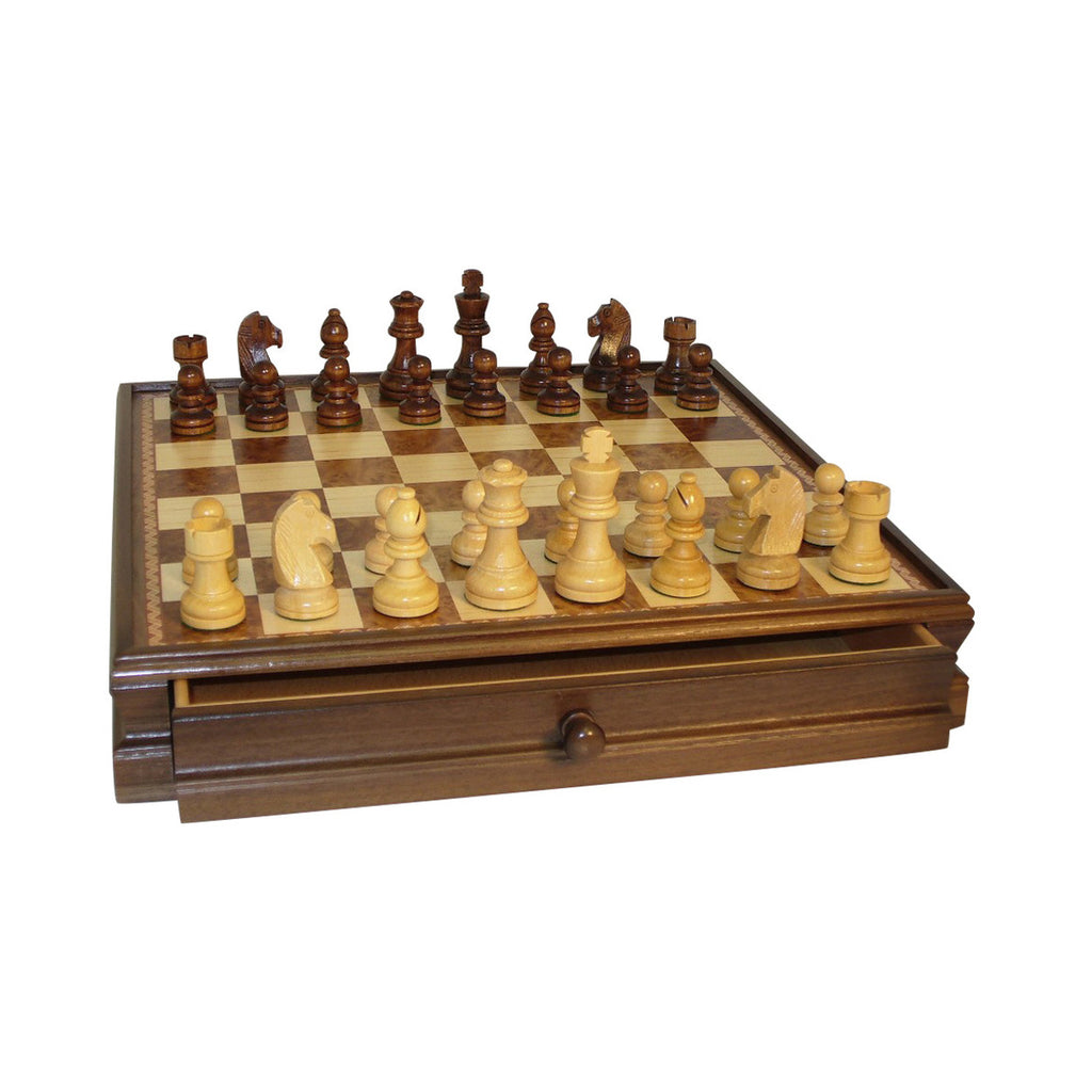 WorldWise Imports 15-inch Walnut and Maple Drawer Chest Chess Set