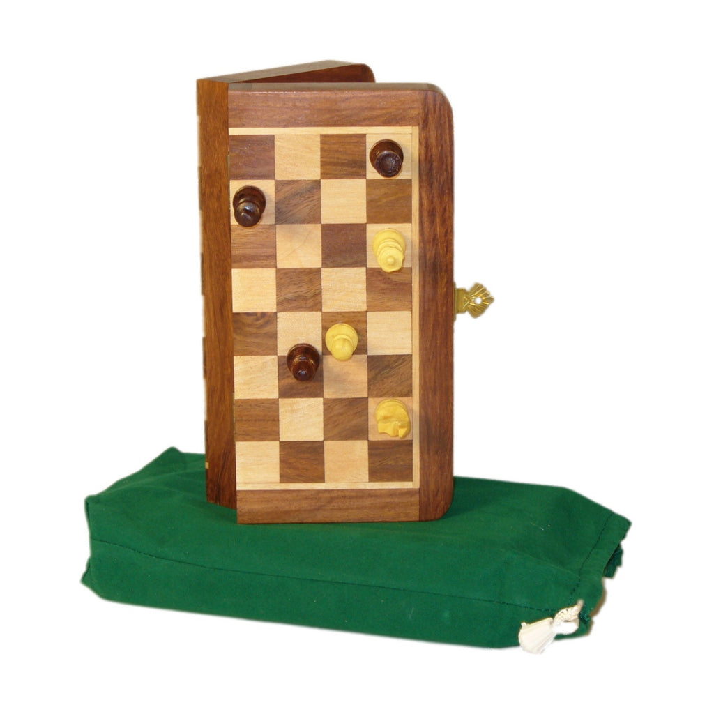 WorldWise Imports Magnetic Wooden Folding Travel Chess Set - 7"x 3.5"